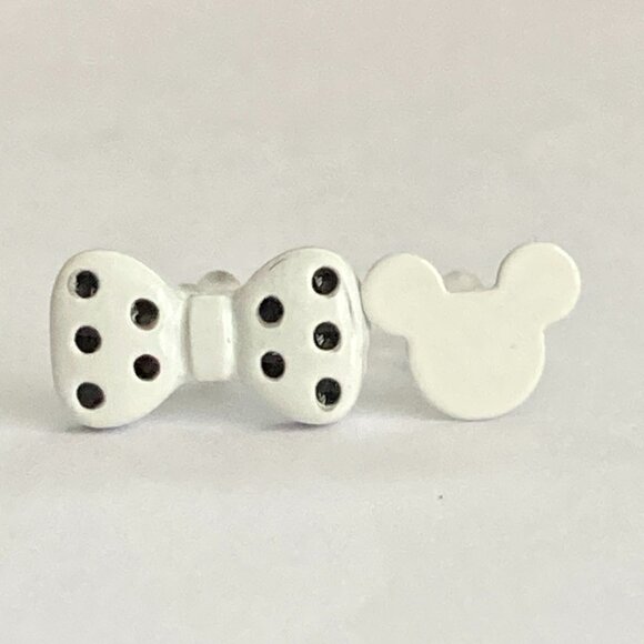 Vintage Disney Mickey Minnie Mouse Earrings Ears Bow Dots Icon White Disneyana - Picture 4 of 9